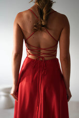 Thin shoulder strap square collar exposed back side slit and floor length Prom Dress - Jimiss Dress