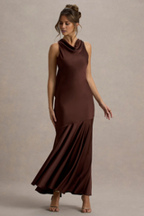 Satin high neck backless and floor length evening dress - jimiss dress