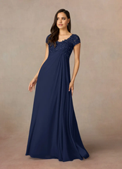 A-Line Scoop Sequins Chiffon Dark Navy formal dresses evening dress Mother of the Bride Dresses