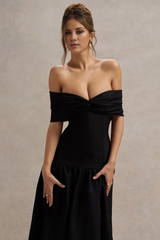 Shoulder less collar crepe fabric backless tea long evening dress - jimiss dress