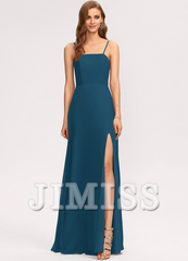 A-line square floor-length chiffon bridesmaid dress