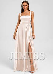 Bow A-line straight satin and floor length Prom dress