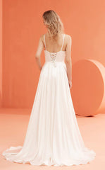 A-line V-neck slim shoulder strap sleeveless and floor length Prom dress