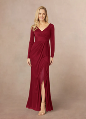 Mermaid V-Neck Pleated Burgundy formal dresses evening dress Mother of the Bride Dresses