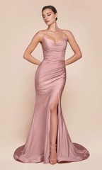 Jimiss off shoulder collar strapless backless side slit and floor length evening dress