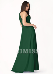 A-line shoulder chiffon and floor length evening dress