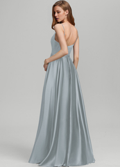 A-Line Square Floor Length Satin Bridesmaids Dress