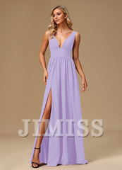 A-line dress V-neck floor-length chiffon bridesmaid dress