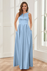 A-line sleeveless satin and floor length bridesmaid dress