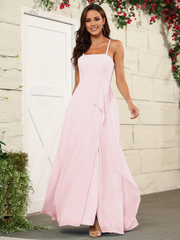 Beautiful chiffon thin shoulder strap and floor length bridesmaid dress