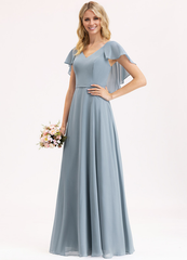 Tiered Ruffle A-Line V-Neck Floor-Length Chiffon Bridesmaids Dress