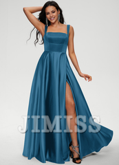 Bow A-line floor-length satin prom dress