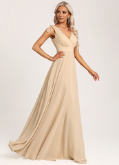 A-link V-neck and ground chiffon bow bridesmaid dress