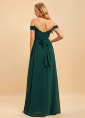 A-line off-the-shoulder floor-length chiffon bridesmaid dress