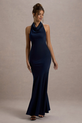 Satin long neck backless mermaid and floor length evening dress - jimiss dress