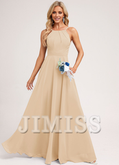 A-Line Halter Neck Floor Length Chiffon Bridesmaids Dress