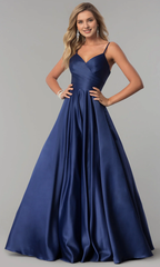 Pleated slim shoulder strap dress and floor length Prom dress