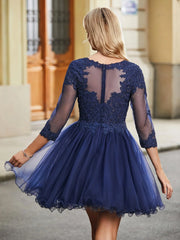 A-line long sleeved low round lace chiffon Homecoming dress