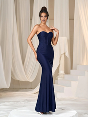 Solid color fishtail hem strapless formal and floor length Prom Dress - LD Dress