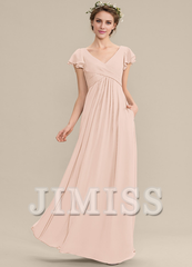 Tiered Ruffle A-Line V-Neck Floor-Length Chiffon Bridesmaids Dress
