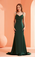 A-line V-neck sleeveless tight corset with thin shoulder straps and floor length Prom dress