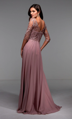 Chiffon lace illusion collar flowing formal long style mothers of the bride dresses