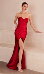 Jimiss A-line off shoulder strapless back zipper side slit and floor length Prom dress