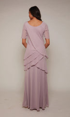Chiffon high round neck straight tube side zipper layered skirt for formal long mothers of the bride dresses