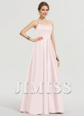 A-shaped square floor mopping satin and floor length Prom dress