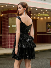 Sweetheart sequins layered chiffon A-line mini Homecoming dress