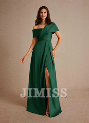 A-line pleated satin floor-length mother of the bride dress