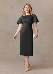 A-Line Scoop Beaded Chiffon Black Tea Length formal dresses evening dress Mother of the Bride Dresses