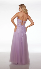 Lace chiffon low round neck A-line evening gown floral lace decal long formal dress