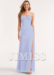 A-line V-neck floor-length chiffon bridesmaid dress