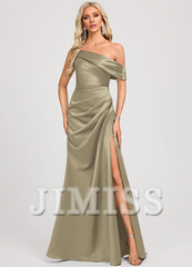Trumpet/Fishtail One Shoulder Floor Length Satin Bridesmaid Dress