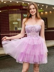 Strapless tight corset with layered chiffon upper layer short Homecoming dress