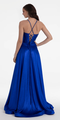 Jimiss off shoulder satin thin shoulder strap tight corset and floor length Prom dress