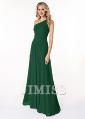 A-line shoulder chiffon dress and floor length bridesmaid dress - Jimiss Dress