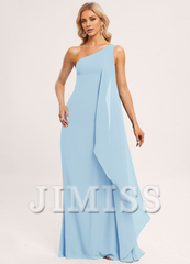 Ruffled A-line One Shoulder Floor Length Chiffon Bridesmaids Dress