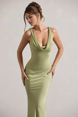 Hooded collar satin long neck dress mermaid and floor length evening dress - jimiss dress