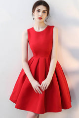 Red Satin Short Prom Dresses, A-Line Party Homecoming Dresses