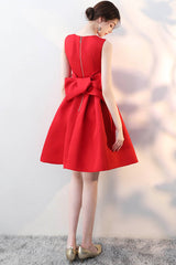 Red Satin Short Prom Dresses, A-Line Party Homecoming Dresses