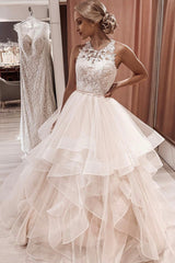 A-Line Tulle Lace Long Prom Dresses, Elegant Lace Evening Dresses
