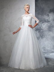 Aimishang  Ball Gown Jewel Applique 3/4 Sleeves Long Organza Wedding Dresses