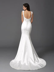 Aimishang  Trumpet/Mermaid Straps Beading Sleeveless Long Satin Wedding Dresses