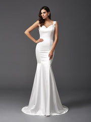 Aimishang  Trumpet/Mermaid Straps Beading Sleeveless Long Satin Wedding Dresses