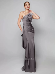 Mermaid Sheath One-Shoulder Pleated Sweep Asymmetrical Guest Dresses Mother of the Bride Dresse