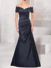 Mermaid Bride Mom Dress Wedding Guests Elegant Retro Off Shoulder V-neck Satin Lace Ruffles 2025