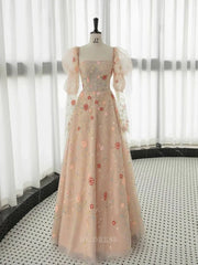 A Line Elegant Strapless Neckline Floral Lace Long formal dresses Bridesmaid Dresses evening gown Prom Dress