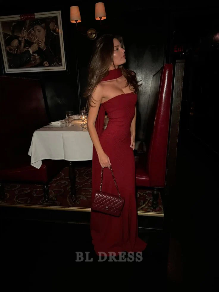 Sheath Sleeveless Red Long formal dresses Bridesmaid Dresses evening gown Prom Dress